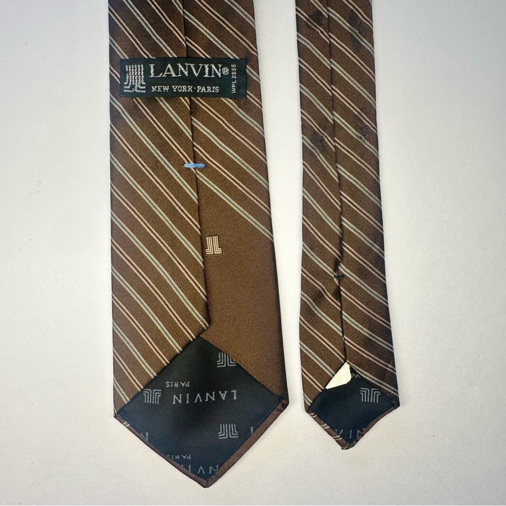 NWT x Vintage LANVIN Striped Brown Classic 95% Silk Tie, 3” - Picture 4 of 8